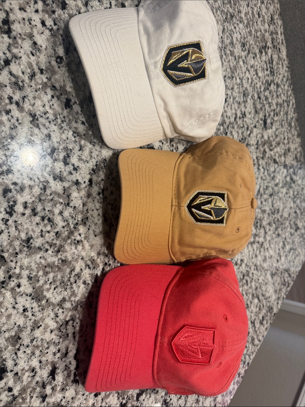 Vegas Golden Knights caps- White, Tan, pink (bundle of 3)